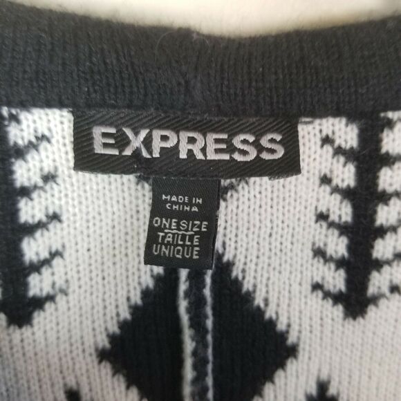 Express Womens Poncho Sweater Geometric Aztec Ethnic Tribal One Size Hooded Boho - Picture 6 of 9